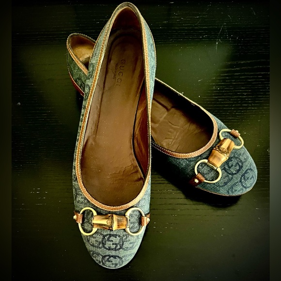RARE! 💯GUCCI Horsebit Denim Flats - Picture 2 of 6
